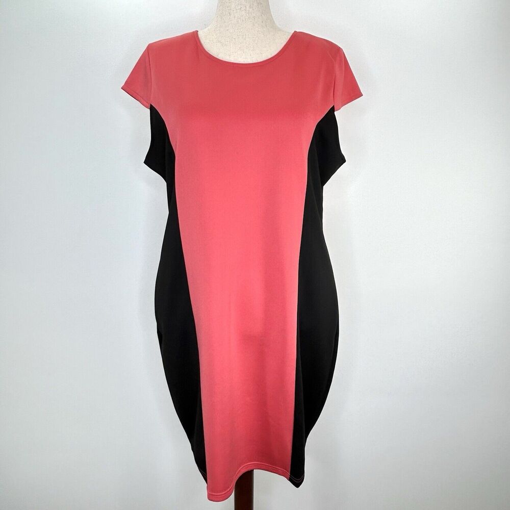 Beyond This Plane Dress Women's 3X Red Black Colorblock‎ Midi Business Casual